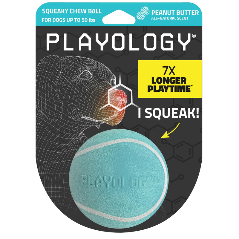 Playology Dog Toys | Squeaky Chew Ball - Bouncy Durable Floating Fetch Ball for Dogs | Medium Peanut Butter Scented Toy - Easy to Clean and Made from Non Toxic Materials