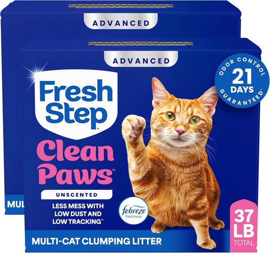 Fresh Step Advanced Clean Paws Multi Cat Clumping Cat Litter with Febreze Freshness, Low Dust, Odor Control with Ammonia Block Tech, Compatible in Automatic Litter Boxes, 37 lbs. (2 x 18.5 lb.)