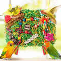 Bird Toys Parakeet Toys,Large-Sized Parrot Foraging & Shredding Cage Hanging Toys with Seagrass Mat for Budgies,Cockatie