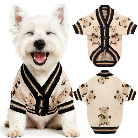 PETCARE Small Dog Sweater Cute Bear Dog Cardigan Coat Clothes for Small Medium Dogs Boy Girl Cat Sweaters Clothes for Cats Only Soft Warm Fall Winter Puppy Knitted Outfits Chihuahua Shih Tzu, Beige