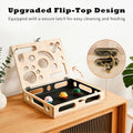 Large Solid Wood Cat Nail File Enrichment Box, Cat Scratch Puzzle Enrichment Box with Flip Lid Lock, Sandpaper Scratcher, 3 Bells & Cat Wand, Alternative to Clippers and Grinders