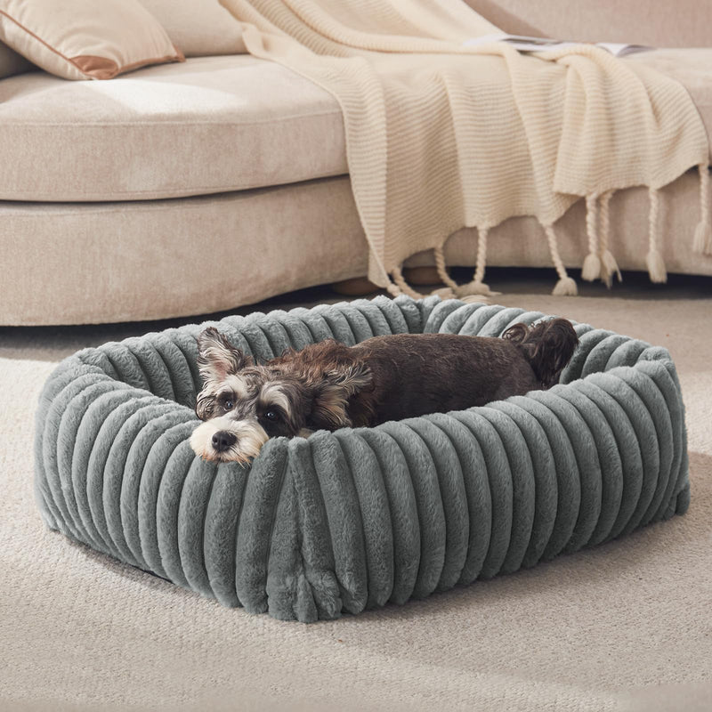 FURTIME Dog Bed for Small Dogs, Washable Orthopedic Dog Bed with Removable Cover, Rectangle Soft Calming Sleeping Puppy Bed Durable Pet Cuddler with Anti-Slip Bottom, Grey, S (20