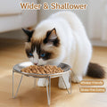 Wellbro Cat Food Bowls, 2 Pcs Stainless Steel Cats Food and Water Whisker Fatigue Shallow Dishes, Small Dog Puppies Fat Faced Cat Kitten Supplies (2 Plates with Stand)