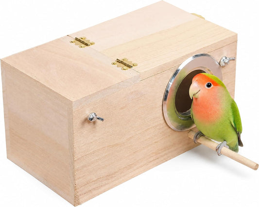 YJJKJ Wood Parakeet Nest Box Pet Bird House Parrot Breeding Mating Box Bird Cage Box for Lovebirds Cockatiel Parrotlets Budgerigar Parakeet (M)