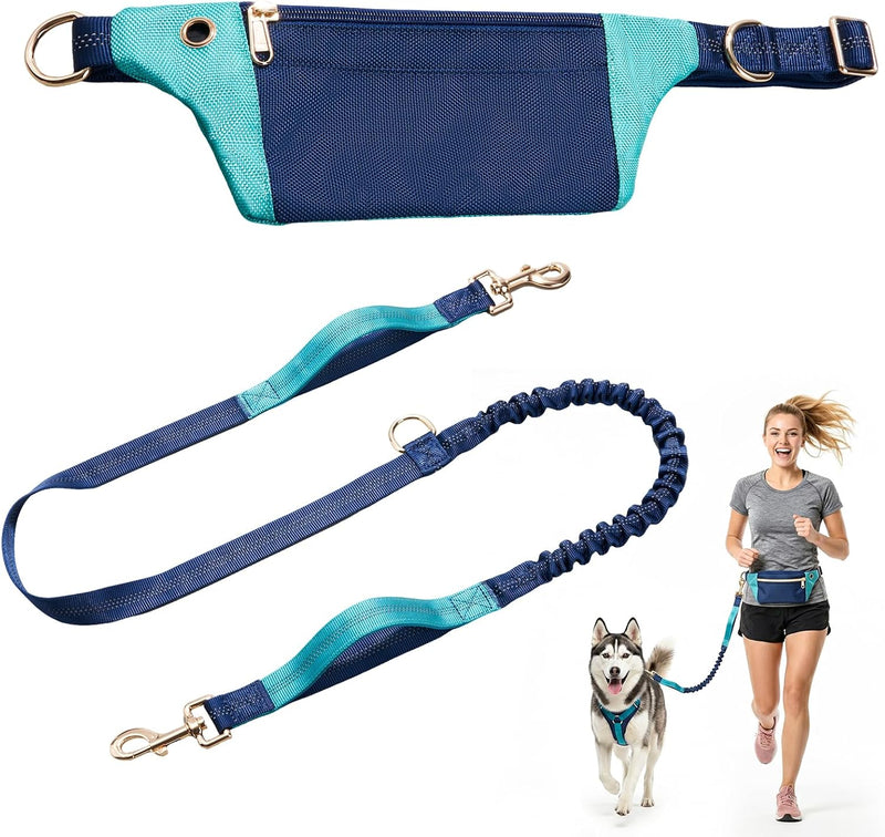 Hands Free Dog Leash with Pouch, Bungee, Waist Belt and Dual Handles