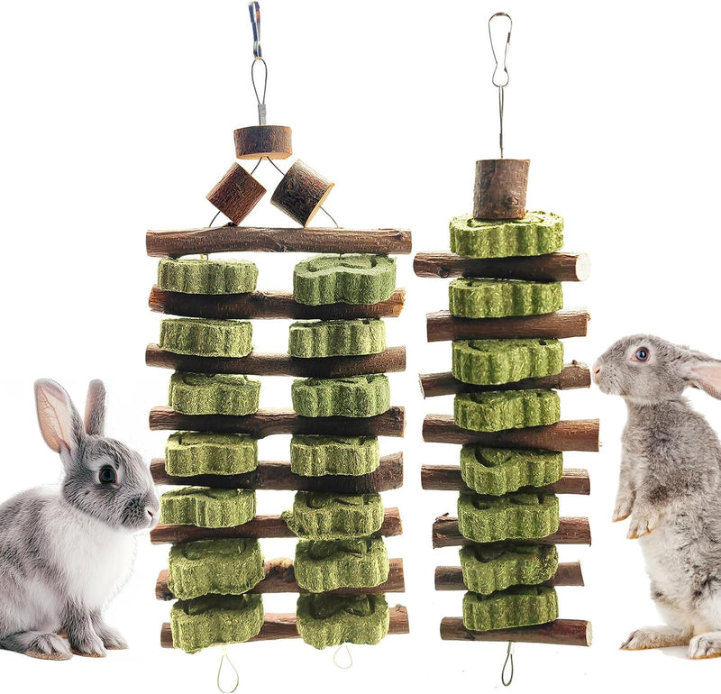 WDEFUN Natural Apple Wood Clover Cake Teeth Grinding Toy String - Rabbit Snack Chewing Toy, Safe and Durable Pet Teeth G
