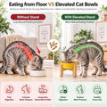 Elevated Ceramic Cat Bowl - Cat Food Bowl with Bamboo Stand - Raised Dog Dish for Puppies - Anti Vomiting, Stress Free - 13.5 oz / 400 ml - White