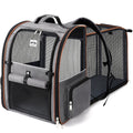 Lekebobor Cat Carrier Backpack, Expandable Pet Carrier with Sun Shade & Full Front Opening, Breathable Mesh Backpack for Small Dogs & Medium Cats Up to 18 Lbs, Foldable for Hiking, Camping (Grey)