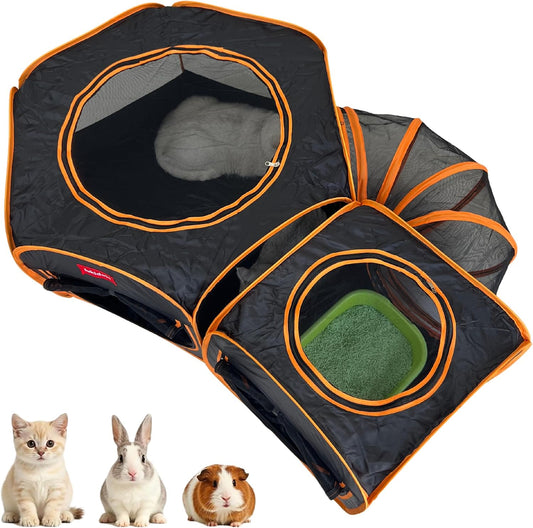 Portable Cat Playpen 2-Room with Tunnel, 3-in-1 Pop-up Cat Dog Crate Play Enclosure with Separate Areas, Foldable Pet Playpen for Puppy Kitten and Small Animals Indoor Outdoor