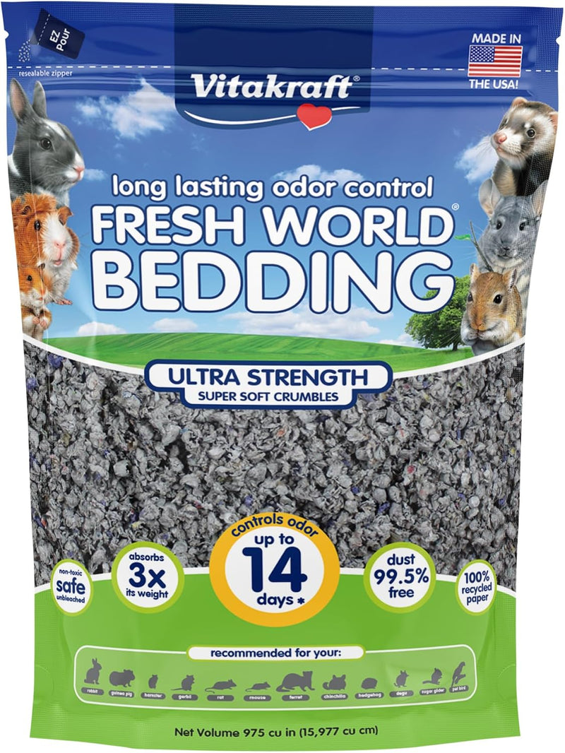 Vitakraft Fresh World Small Animal Bedding - Ultra Strength - Pet Bedding for Litter Boxes and Cages (16 L),Gray, 975 cu