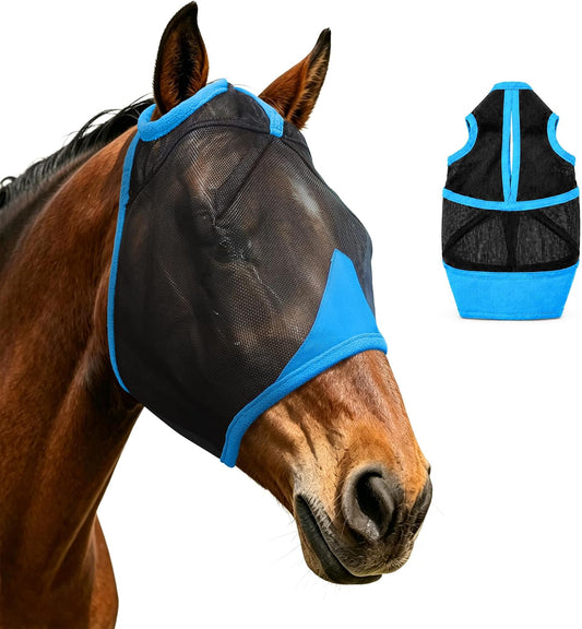 Hilltown Durable Fly Mask for Horses Without Ears - Full, Blue