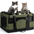 Pecute Dual Compartment Pet Carrier for Multi-Cat Families & Small Dog Owners, Collapsible Dog Crate with Reinforced Steel Frame, Car Safety Design for Travel, Vet Visits & Home Use, Green