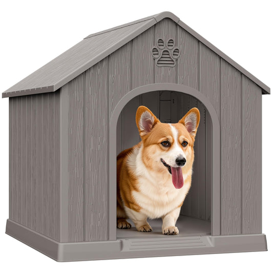 Bifanuo Outdoor Indoor Dog House for Small & Medium Dogs - Weatherproof Shelter with Elevated Floor, Hidden Vents & Tool-Free Assembly (Classic Grey, 26.18" L x 24.03" W x 25.98" H)