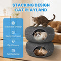 2-Level Detachable Large Cat Tunnel Bed for Indoor Cats, Scratch-Resistant Felt Donut Cat Cave, Supports Up to 30 lbs, P