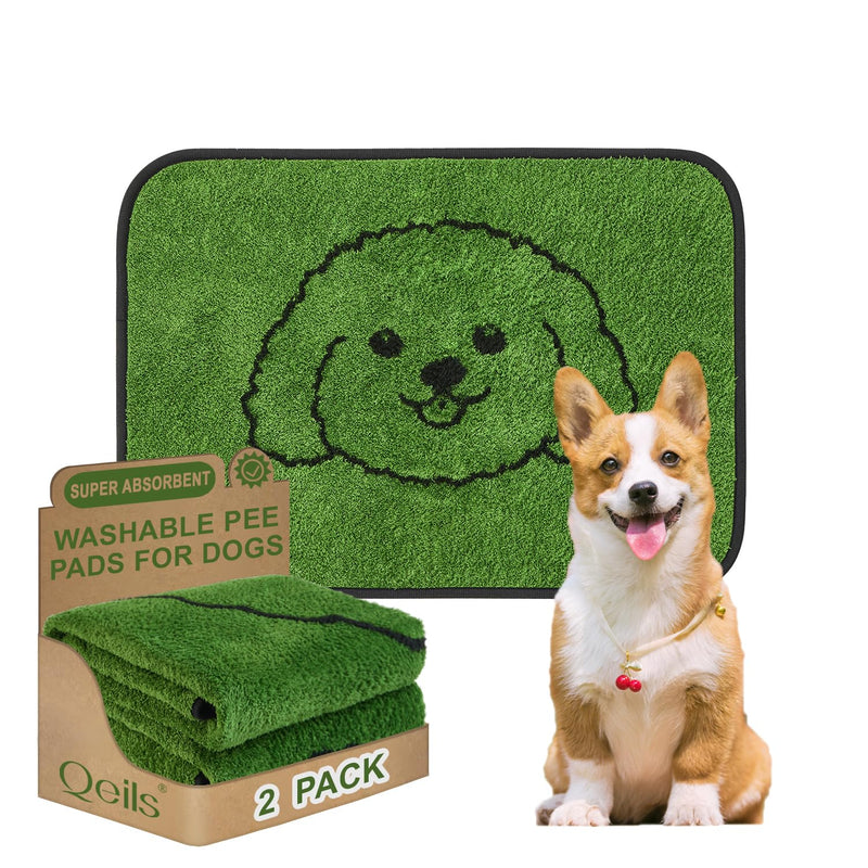 Qeils Reusable Puppy Pads, Washable Pee Pads for Dogs 2 Pack Durable Absorbent Leakproof Dog Training Pads for Home or Travel, Non-Slip Wee Wee Pads Potty Pads 18