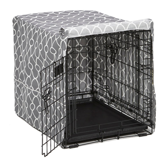 MidWest Homes for Pets Small Dog Crate Cover Featuring Teflon Fabric Protector, Poly-Cotton Privacy Kennel Cover Fits Most 24-inch Crates, Gray Designer Print, Washable, Reduces Barking