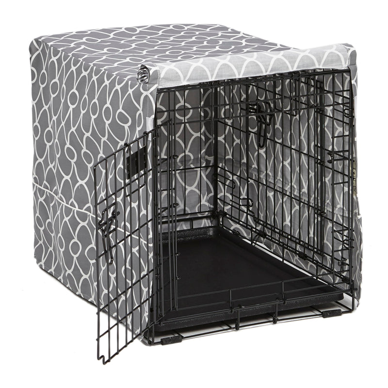 MidWest Homes for Pets Small Dog Crate Cover Featuring Teflon Fabric Protector, Poly-Cotton Privacy Kennel Cover Fits Most 24-inch Crates, Gray Designer Print, Washable, Reduces Barking