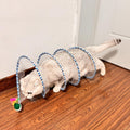 TEASIK 2-Pack Large Cat Tunnel Beds - Indoor & Outdoor,Kitten Collapsible Spring Tunnel Toy with Feather and Bell,Interactive Spring Toys for Cats & Kittens（Yellow and Blue）