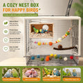 Rypet Parakeet Nesting Box Transparent Design, Thwartwise Bird Nest Breeding Box with Perch Wood Bird Cage House for Cockatiel Lovebirds Budgie Finch Parrotlets Canary S
