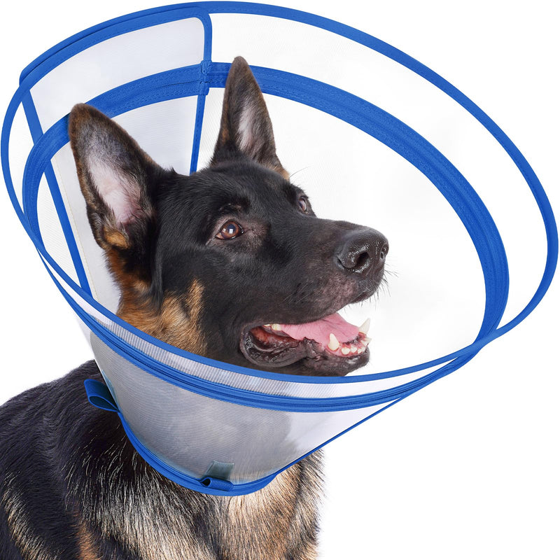 Didopet Dog Cone to Stop Licking, Clear Recovery Collar with Detachable Zipper, Sturdy Elizabethan Collar for Large Medium Small Dogs, Soft Adjustable Cone After Surgery Patented, Blue XL