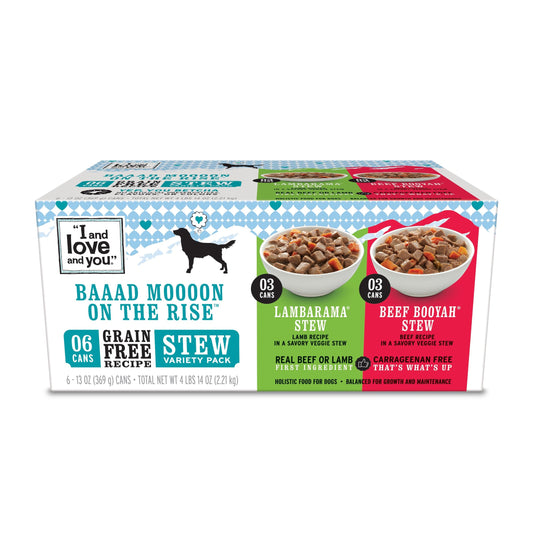 I and love and you Wet Dog Food - Baad Mooon On The Rise Variety Pack - Beef + Lamb, Grain Free, Filler Free 13oz can, 6pk