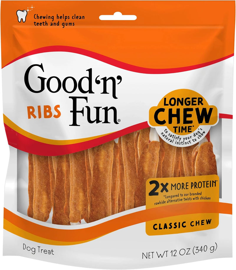Good 'n' Fun Ribs Long-Lasting Dog Treat Made With Real Protein, 12 oz
