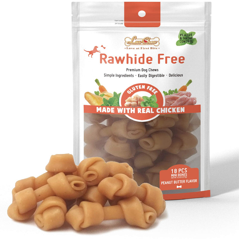 LuvChew Premium Peanut Butter Dog Chew Bones, Rawhide Free, Gluten Free, Made with Limited Ingredients, Delicious, Healthy, Highly Digestible (MINI 18pcs/Pack)