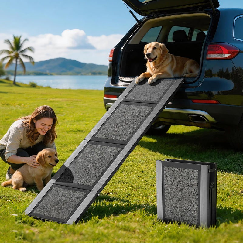 Foldable Dog Car Ramp Stairs, Lightweight Portable Pet Steps for Small, Medium & Large Dogs, Non-Slip SUV Dog Ladder for High Beds, Trucks & Cars, Supports Up to 150lbs