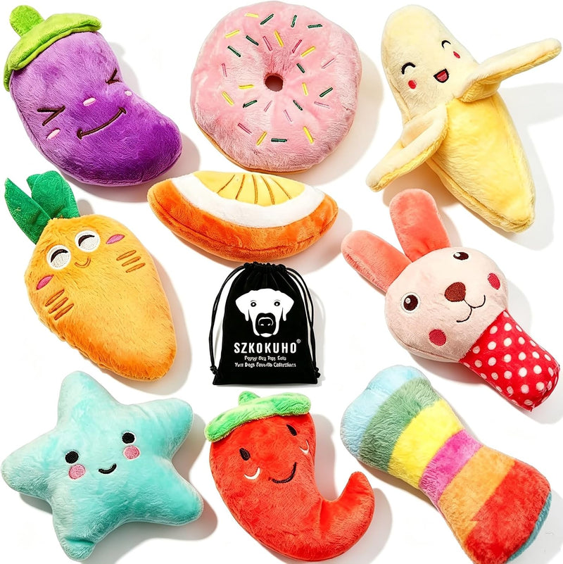 SZKOKUHO 9 Pack Small Dogs Puppy Squeaky Dog Toys,Cute Variety Colors Designs to Bite Anytime, for Small Dogs
