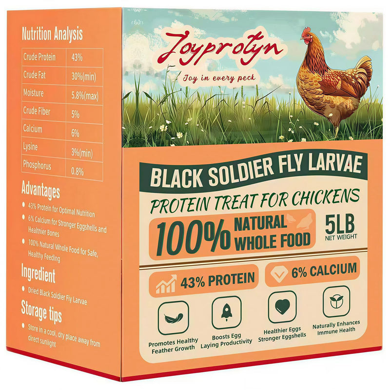 Joyprotyn 5LB Non-GMO Dried Black Soldier Fly Larvae for Chickens – 85X More Calcium Grubs Than Mealworms for Strong Eggshells & Healthy Growth - High Protein for Chickens, Birds, Ducks, Geese & Pets