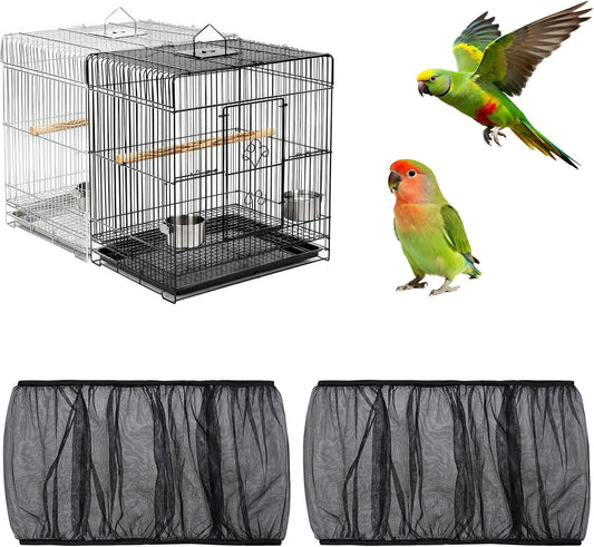 Fengek 2 Pcs Adjustable Bird Cage Cover & Seed Catcher Net - Stretchy Bird Cage Accessories for Night Cover & Seed Guard