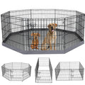PETIME Foldable Metal Dog Exercise Pen/Pet Puppy Playpen Kennels Yard Fence Indoor/Outdoor 8 Panel 24" W x 24" H with Bottom Pad (with Bottom pad, 8 Panels 24" H)