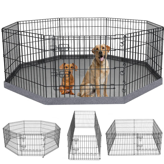 PETIME Foldable Metal Dog Exercise Pen/Pet Puppy Playpen Kennels Yard Fence Indoor/Outdoor 8 Panel 24" W x 24" H with Bottom Pad (with Bottom pad, 8 Panels 24" H)