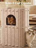 FUKUMARU Cat House for Indoor Cats, 23.62 Inch Large Cat Bed Cave Condo, 2-Storey Cozy Felt Covered Cats Tunnel Kitten Hideaway for Multicats, Scratch Resistant, Beige