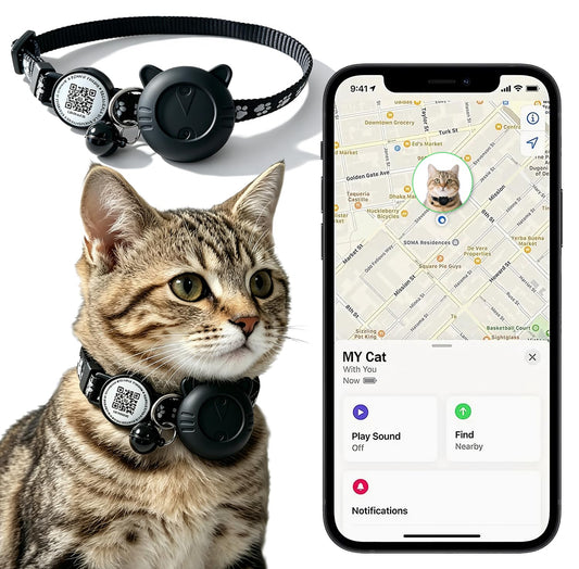 Smart GPS Cat Tracker Collar with QR Code - Waterproof Pet Locator for Small to Large Cats - Compatible with Apple Find My - No Monthly Fees - Advanced Tracking Solution