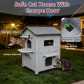 Rockever Plastic Insulated Outdoor Cat House with Escape Door, 2 Story Waterproof Cat House for Outdoor Cats for Feral Cats, Elevated Outside Cat Shelter, Clean and Assemble Easily