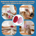 MIYIJHY 7-Piece Pet Grooming Kit with Storage Bag | Portable Bathing Set for Dogs & Cats | Includes Silicone Gloves, Deshedding Brushes & Finger Toothbrushes | All-in-One Pet Care (Pink)