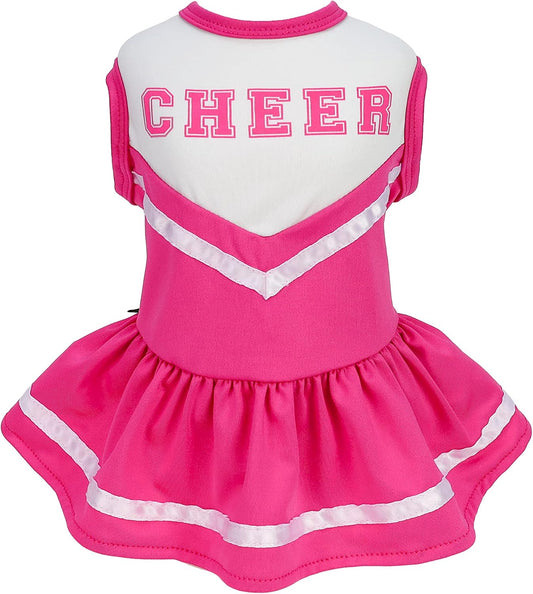 Fitwarm Cheerleader Dog Costume, Sporty Cheer Dog Dress for Small Dogs Girl, Pet Clothes Cat Outfits, Pink White, Large