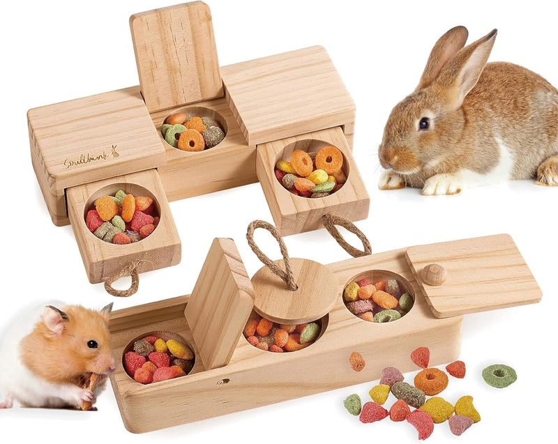 SoulThink® Interactive Wooden Pet Rabbit Toys - Sniff n' Snack Bunny Chew Toys for Rabbit Treats, Suited as Guinea Pig, 