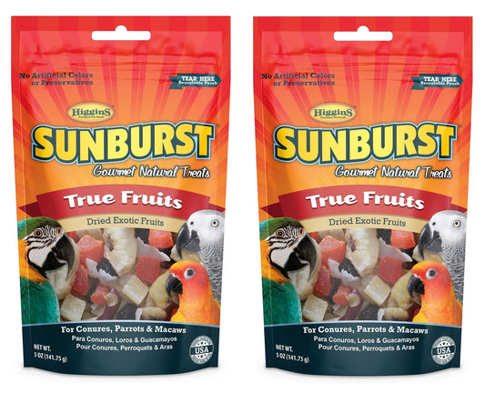 Higgins 2 Pack of Sunburst Gourmet Natural Bird Treats, 5 Ounces Each, True Fruits Flavor, for Conures Parrots and Macaws