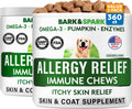 BARK&SPARK Dog Allergy Relief Soft Chews for Skin Health & Seasonal Allergies - Anti-Itch Supplement w/Omega-3, Quercetin & Bromelain Immune Treats for Dry Skin & Hot Spots - Chicken Liver - 360ct