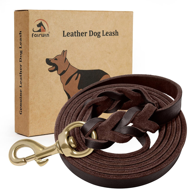 FAIRWIN Braided Leather Dog Training Leash 6 Foot - Military Grade Heavy Duty Dog Leash for Large Medium Small Dogs (Brown, M:5/8