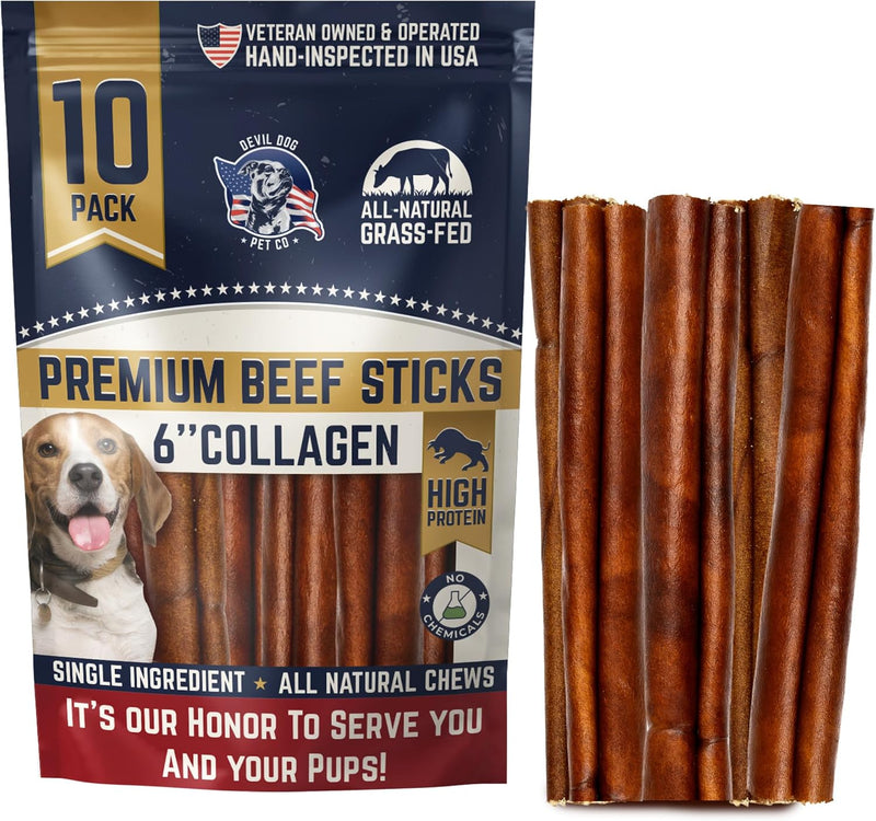 Devil Dog Pet Co Beef Collagen Sticks for Dogs Rawhide Free 6 Inch 10 Pack