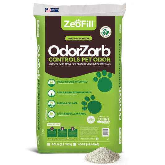 Zeofill Premium Outdoor Odor Infill - 40lbs. Bag – Pet Urine Odor Eliminator for Artificial Turf, Grass, Playgrounds, & Sport Fields – 97% Pure Clinoptilolite Zeolite – Odor Eliminator & Deodorizer