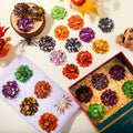 Huhumy 50 Pcs Halloween Dog Collar Flowers Bulk, Pumpkin Ghost Skull Bat
