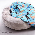 Hoopttay Round Replacement Dog Bed Covers Elastic Edged Washable Pet Bed Protector with Cute Dog Pattern Design for Small & Medium Pet Beds, Cover Only (Blue, 30×9.8 Inch)