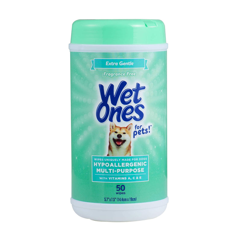 Wet Ones for Pets Hypoallergenic Multipurpose Dog Wipes with Vitamins A, C and E - Fragrance-Free All-Over Pet Grooming Wipes for Dogs in Canister, 50 Count