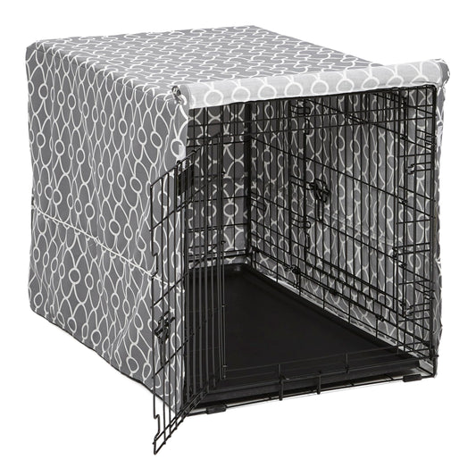 MidWest Homes for Pets Dog Crate Cover with Teflon Fabric Protector, Poly-Cotton Privacy Kennel Cover Fits Most 36-Inch Crates, Gray Designer Print, Washable, Reduces Barking