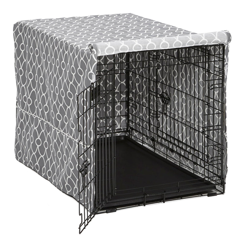 MidWest Homes for Pets Dog Crate Cover with Teflon Fabric Protector, Poly-Cotton Privacy Kennel Cover Fits Most 36-Inch Crates, Gray Designer Print, Washable, Reduces Barking