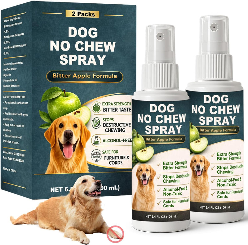 Bitter Apple Spray for Dogs, 2 Pack No Chew Spray to Stop Chewing, Biting & Licking, Natural Dog Deterrent Spray for Fur